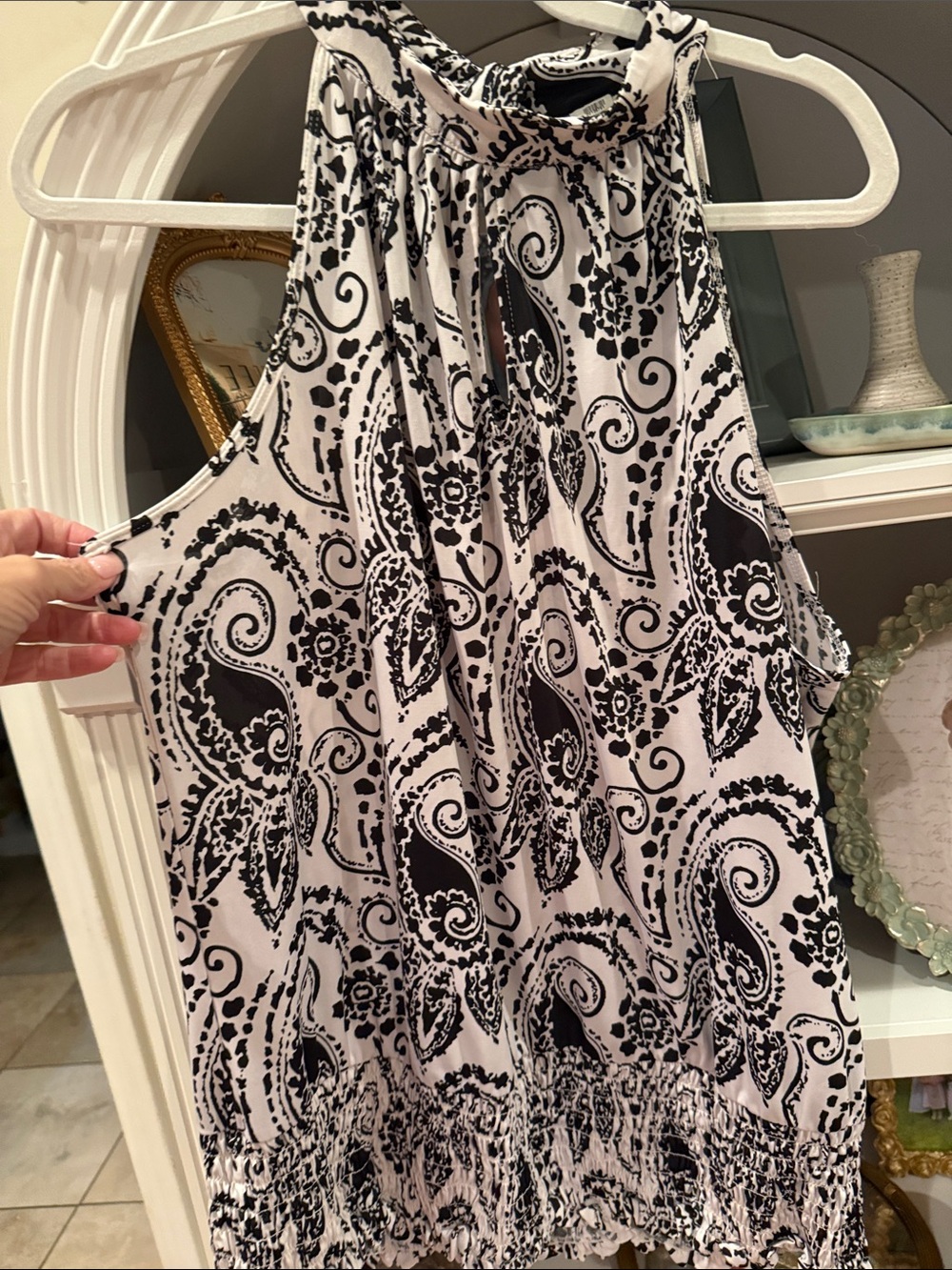 Womens Black & White Paisley Halter Skirt
